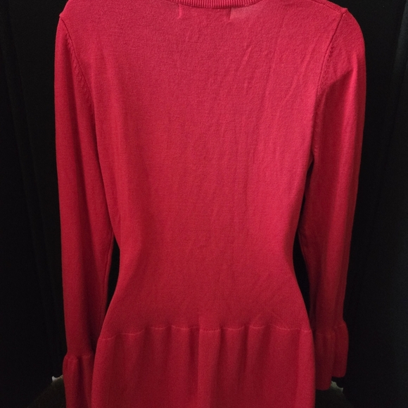 Fever Womens Red Sweater Medium  V-Neck Peplum Bold Red - Picture 3 of 10